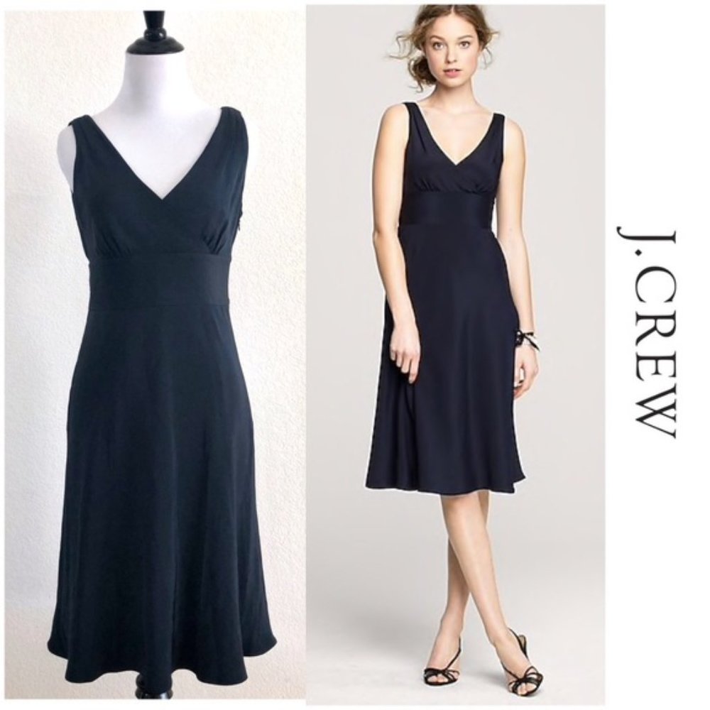 Sold - J. Crew Sophia Black Dress Silk V-neck Sleeveless